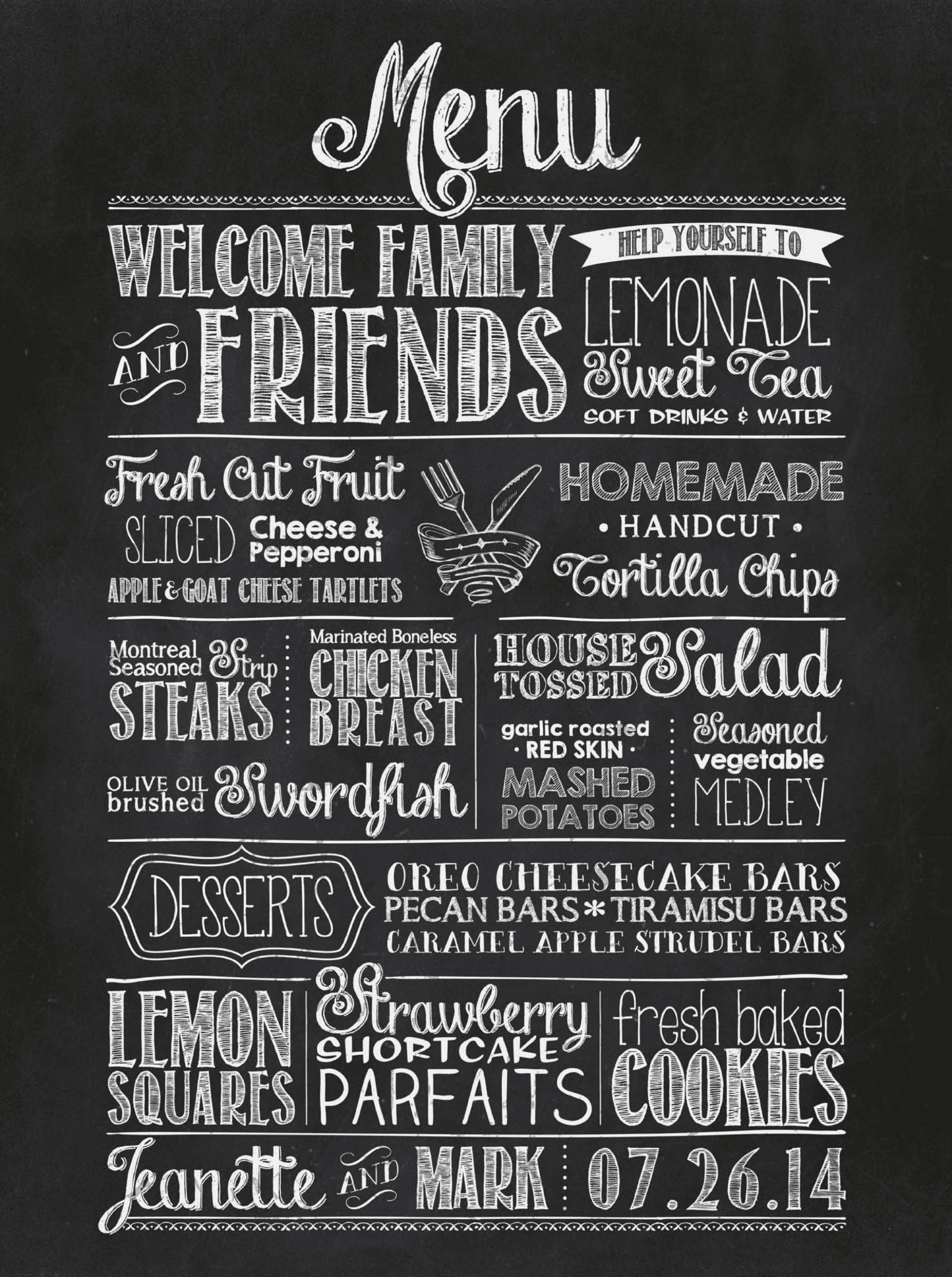 wedding the food snazzy little things menu chalkboard