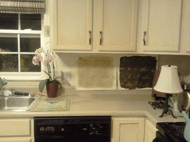 Testing out color combinations for the backsplash. The winner is? The dark backsplash...thanks my Pinterest followers!