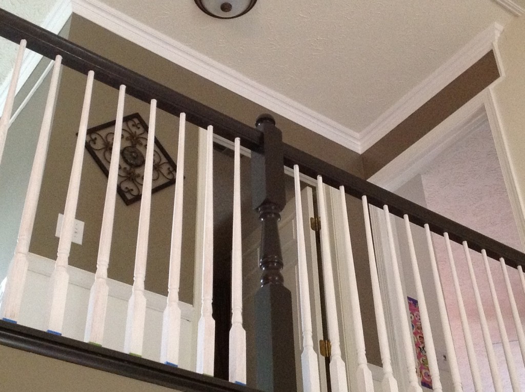 Looking towards my daughter's room. Two story frieze molding ideas.