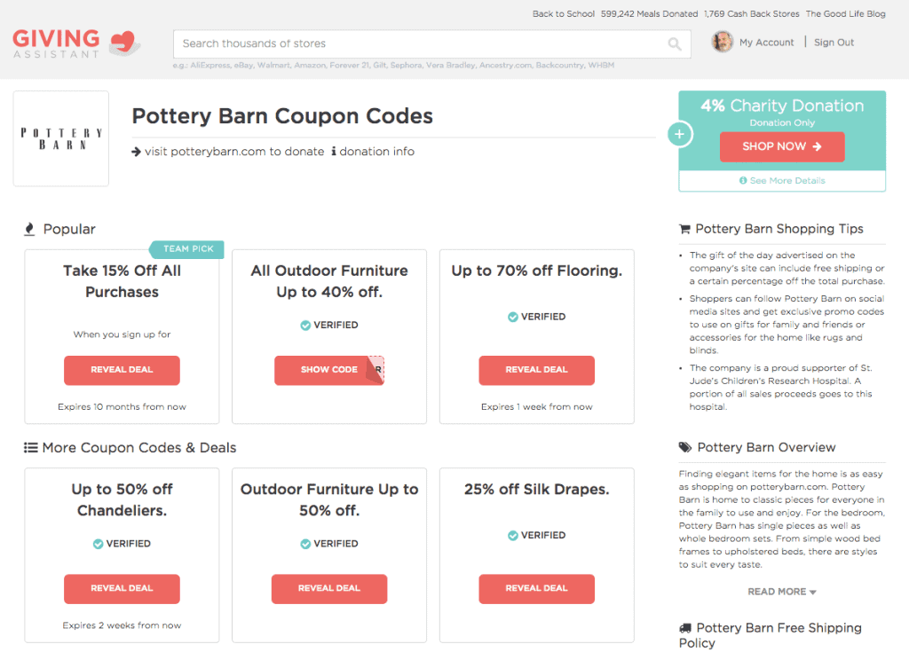 Pottery Barn Giving Assistant Online Coupons