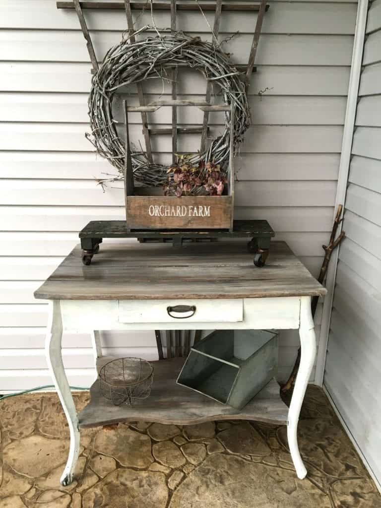 Vintage Table as Potting Bench by SnazzyLittleThings.com