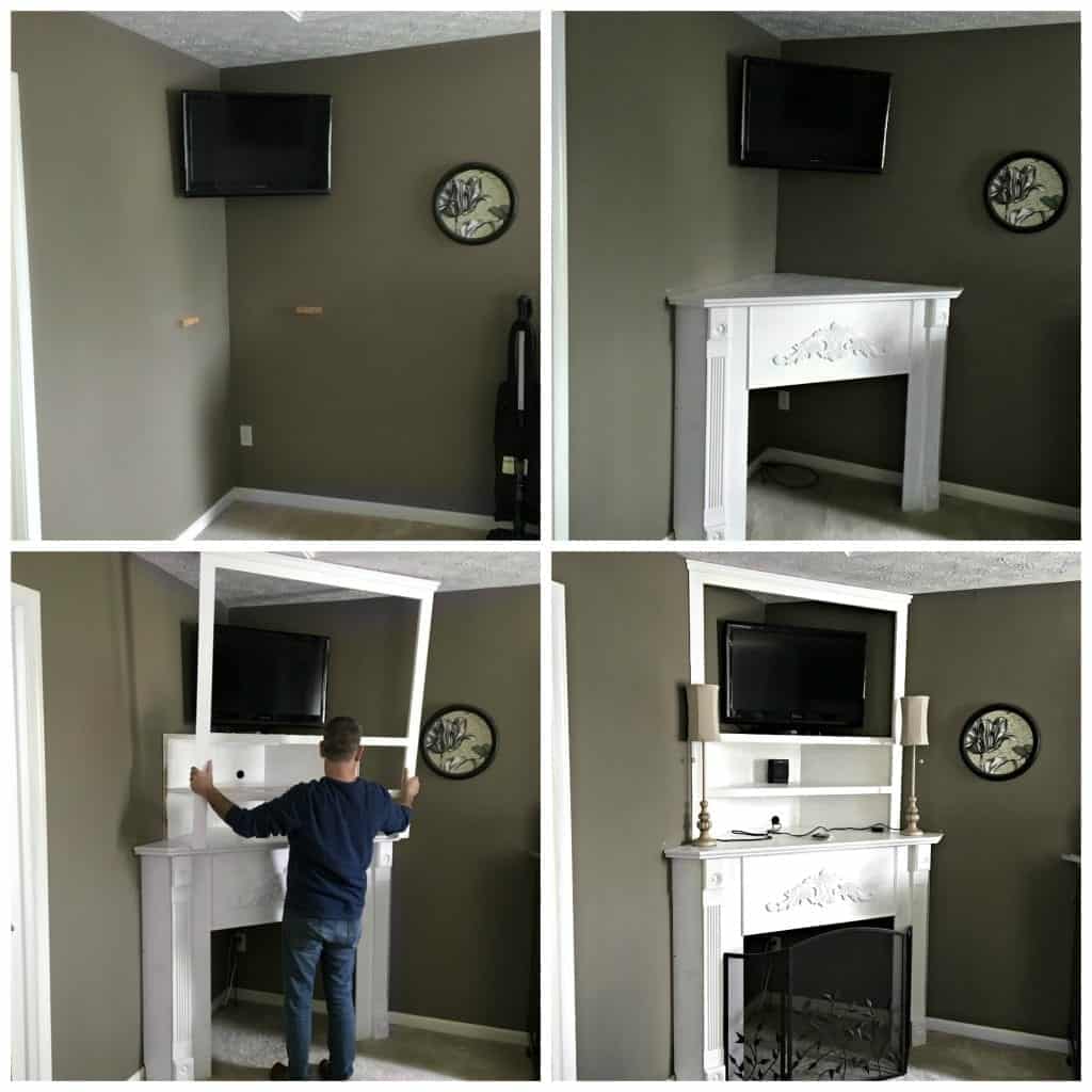 DIY Corner Fireplace Mantel Collage