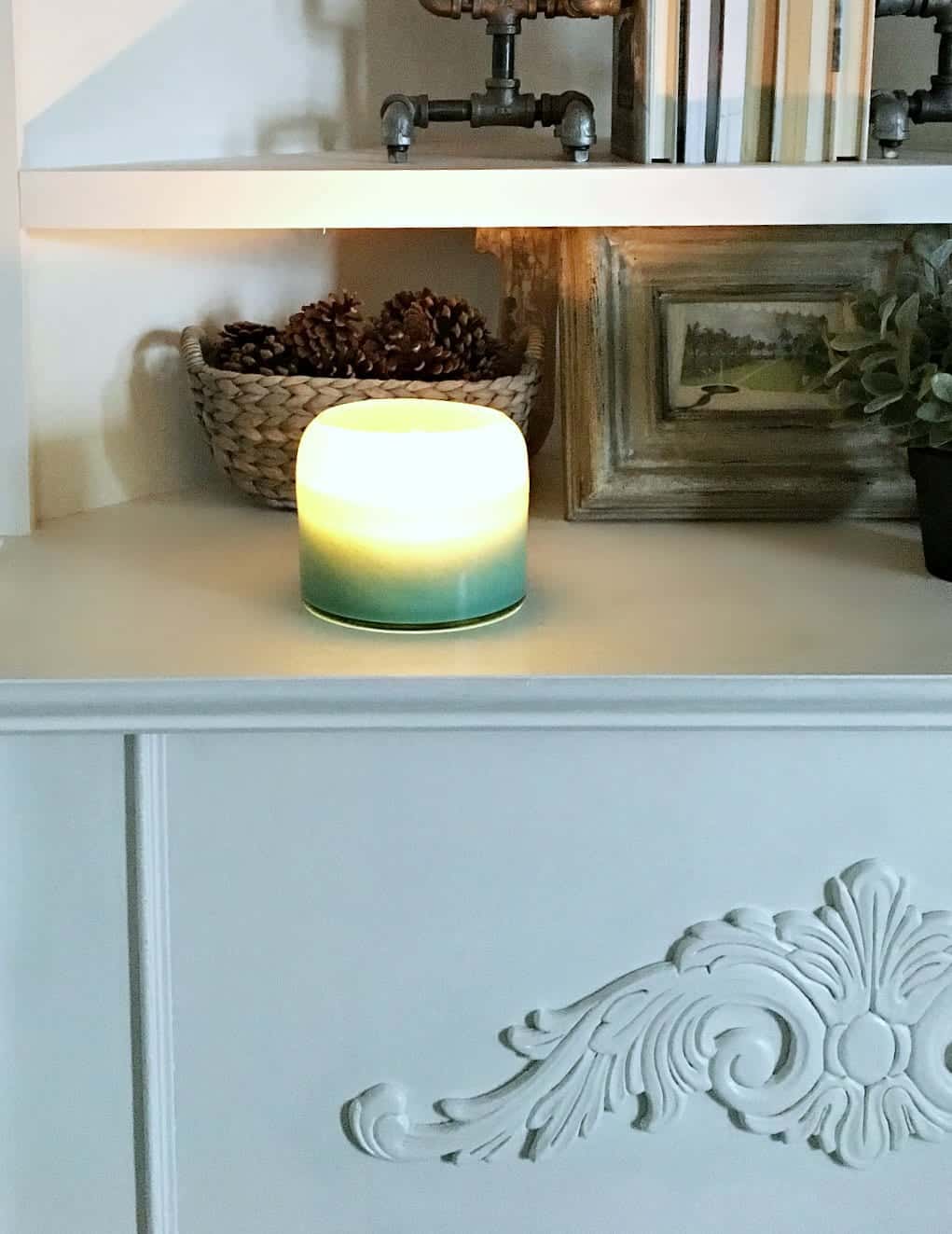 Winter Home Tour Corner Fireplace with Candle