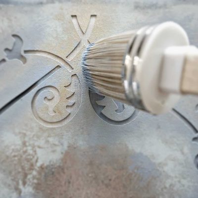 Heritage Collection All in One Chalk Paint painting fabric with a stencil