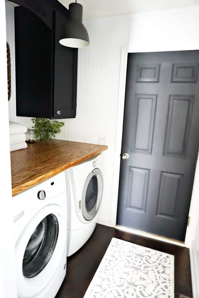 Laundry Room Makeover Black doors and White Beadboard