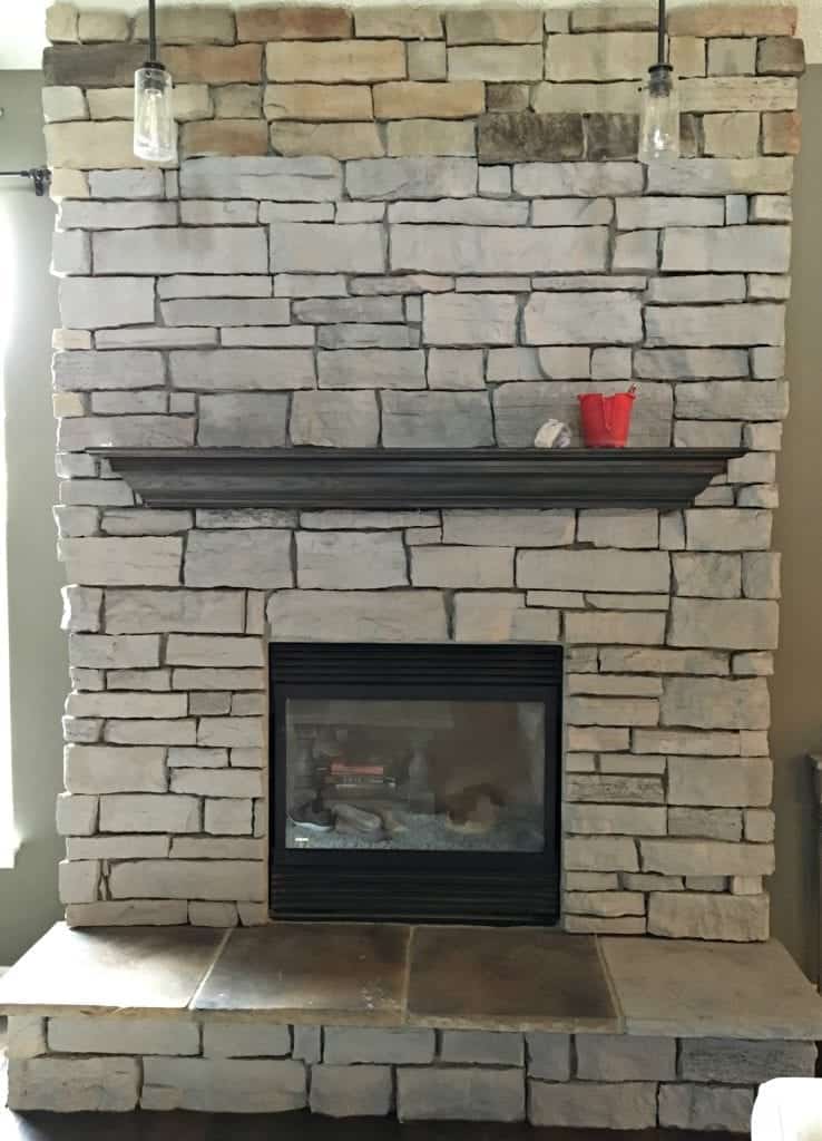 How to Paint a Stone Fireplace in progress full view