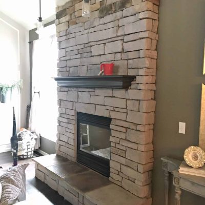 How to paint a stone fireplace progress update side view