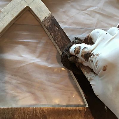 diy-cathedral-window-frame-fixer-upper staining with early american
