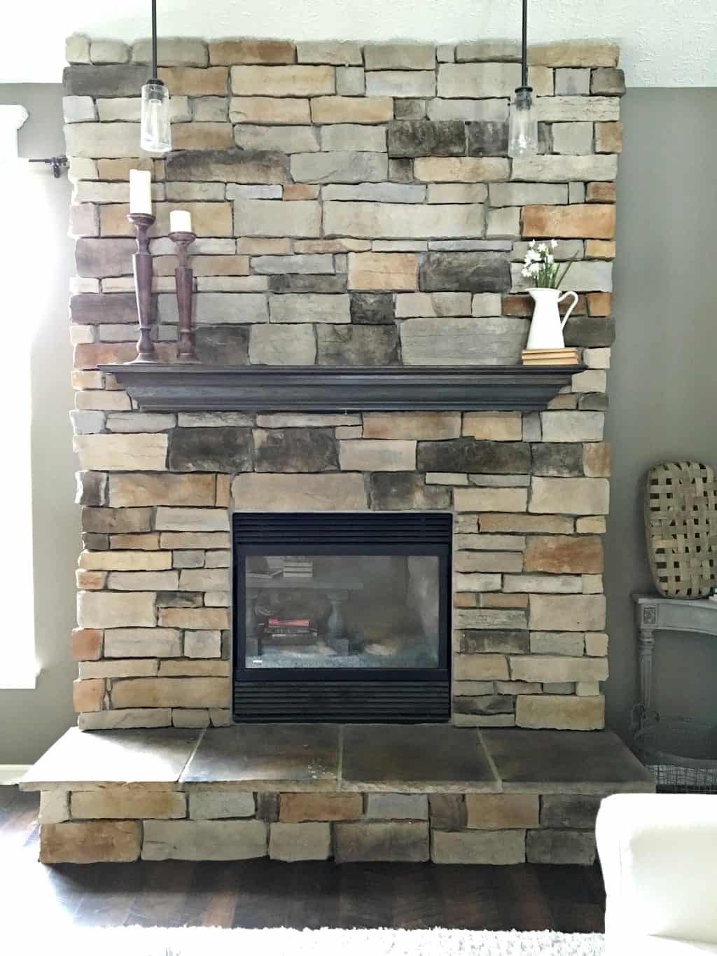 How to paint a stone fireplace before photo