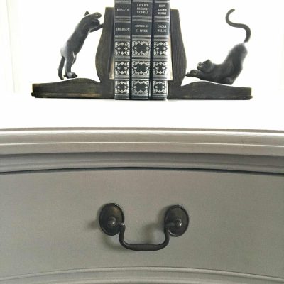 Kidney Shaped Desk Makeover Center Drawer Up close Reveal copy