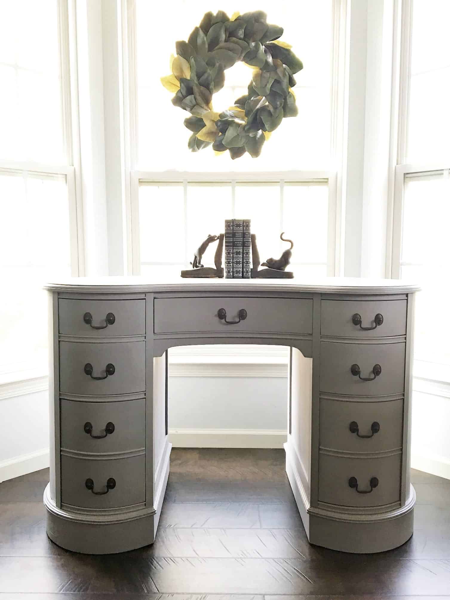 Kidney Shaped Desk Makeover Reveal Full View Heirloom Traditions Paint