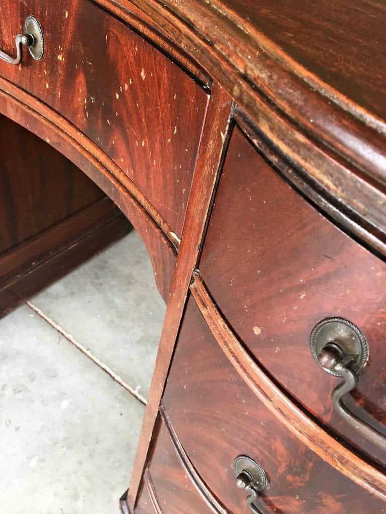 Antique Kidney Desk Makeover Spotted Drawers Before