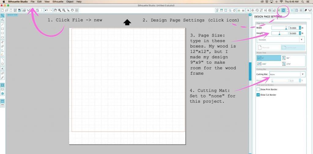 Silhouette Design Page Settings