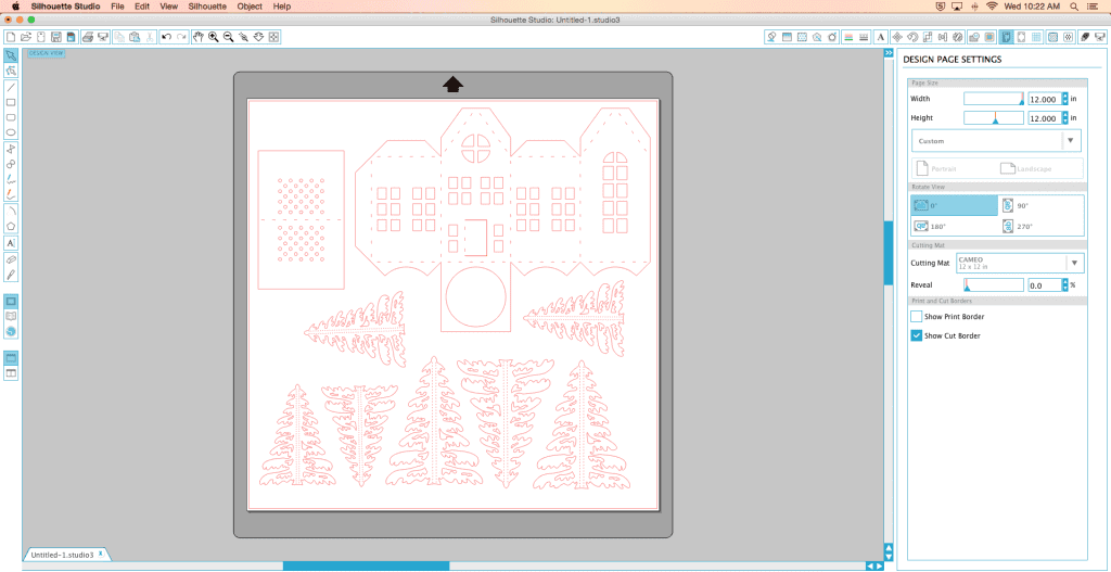 DIY Christmas Village Screen Shot of Design Page Settings on Silhouette