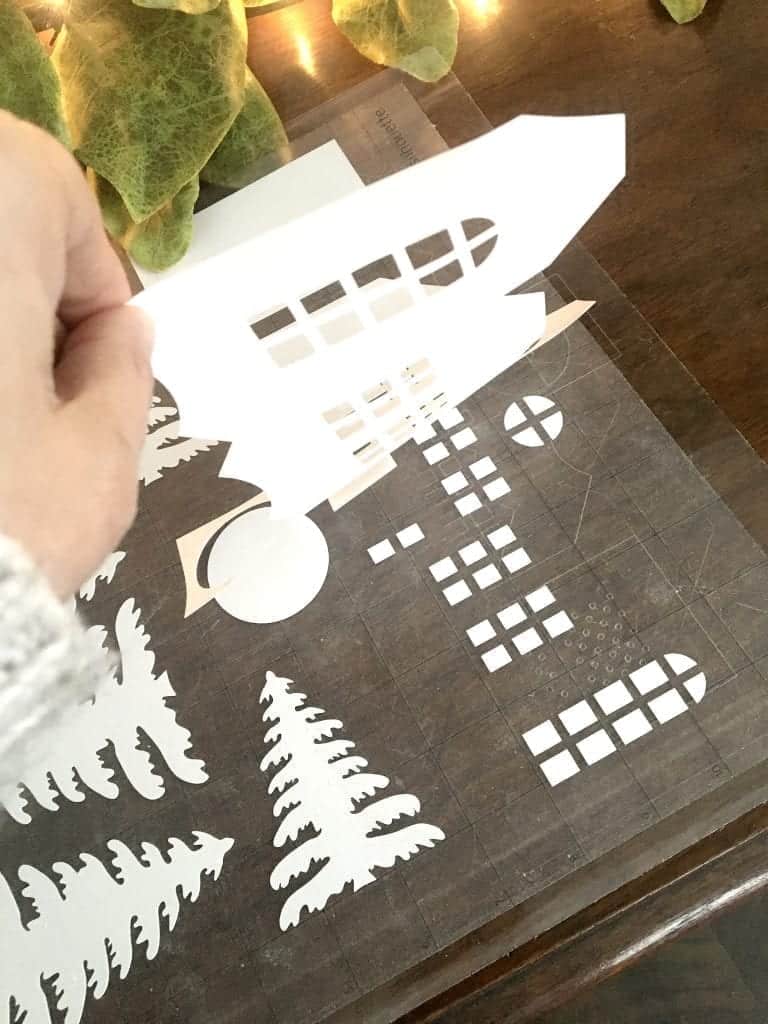 DIY Christmas Village remove your design from the cut mat