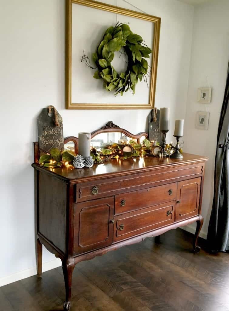Queen Anne Buffet Full View with Magnolia Garland
