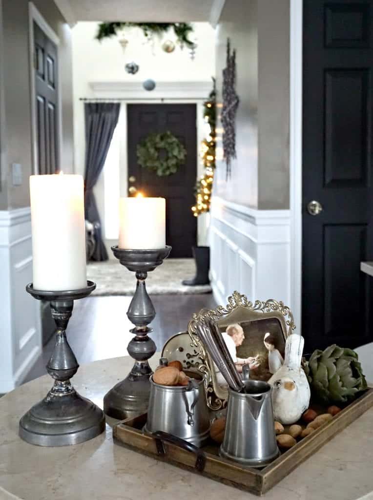 Modern Rustic Holiday Home Tour 2017 Close Up of Pewter Collection