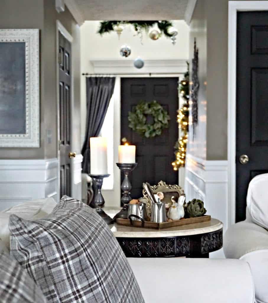 Modern Rustic Holiday Home Tour 2017 View of Front Door from White Couch