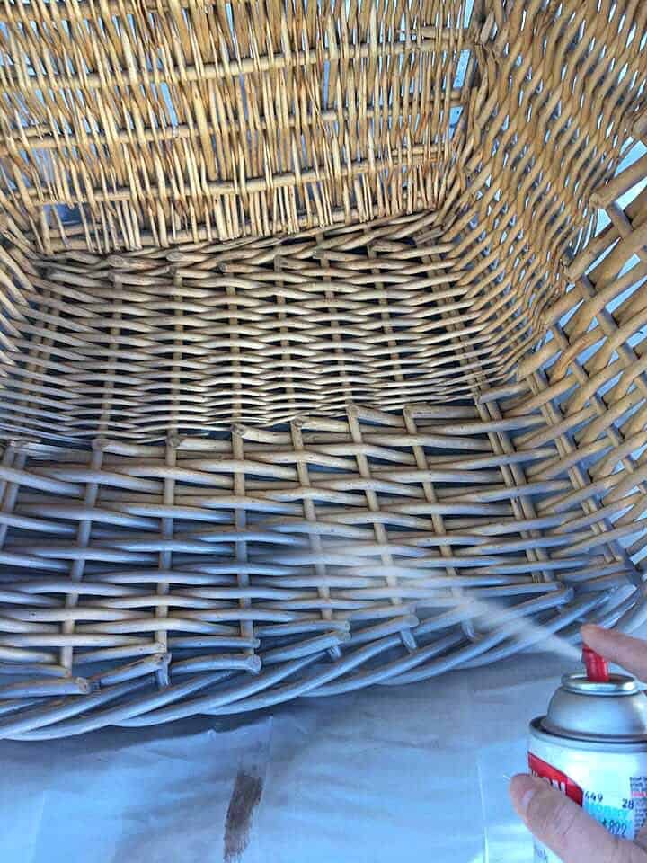 Wicker Basket Makeover Spray Paint In Process