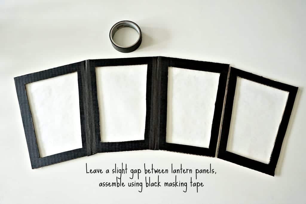 DIY Street Lamp Props assemble panels using masking tape