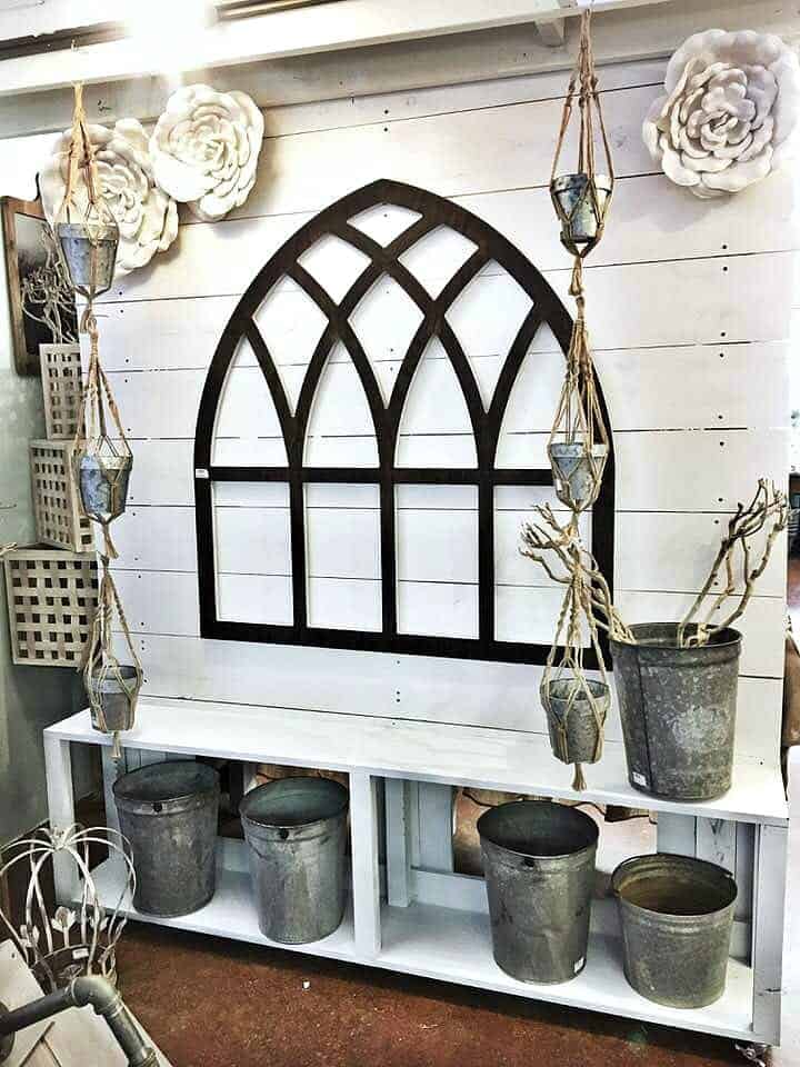 Store Tour of Snazzy Little Things Cathedral Window on Shiplap Wall