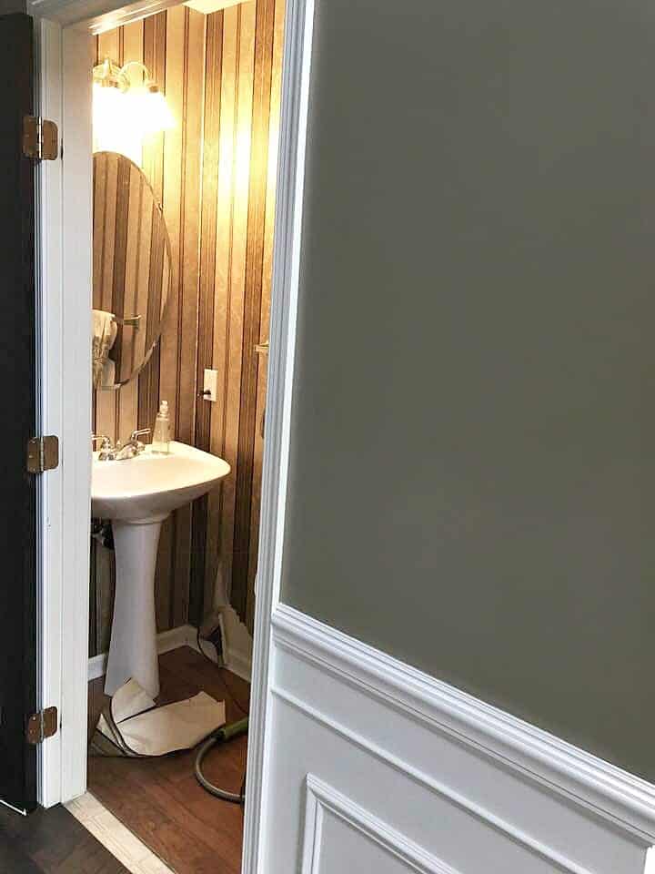 Powder Room with Wallpaper Before