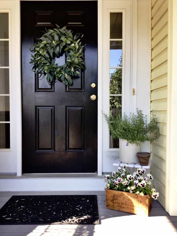 Black Door with Pansies in Antique Box