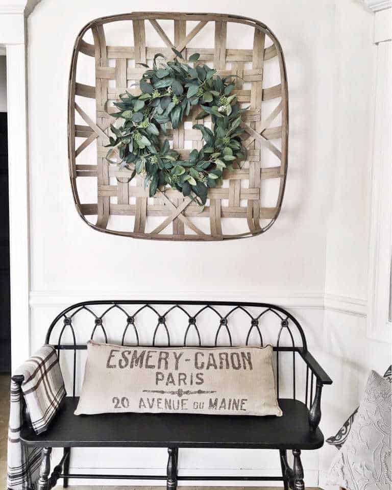 Foyer Updated with New Trim Bench with Tobacco Basket