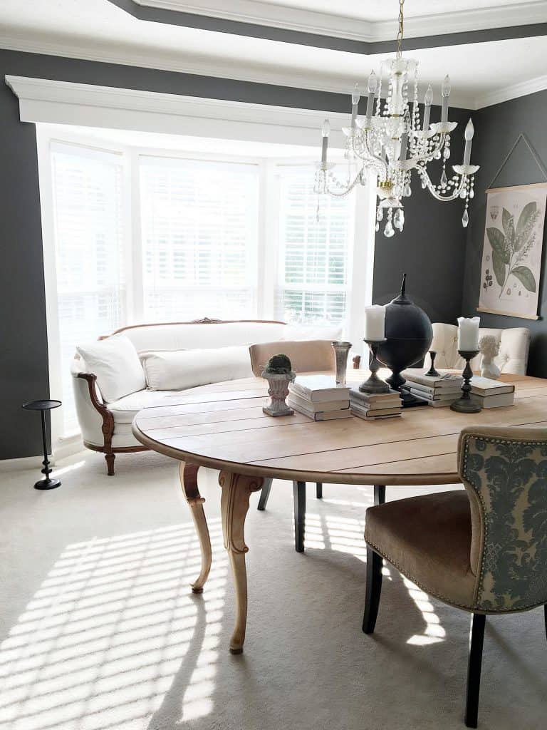 formal dining room with chandelier and thrifted table