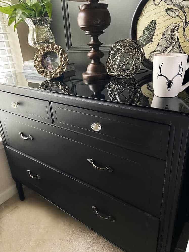 After photo painted nightstand makeover using Heirloom Traditions Paint Iron Gate