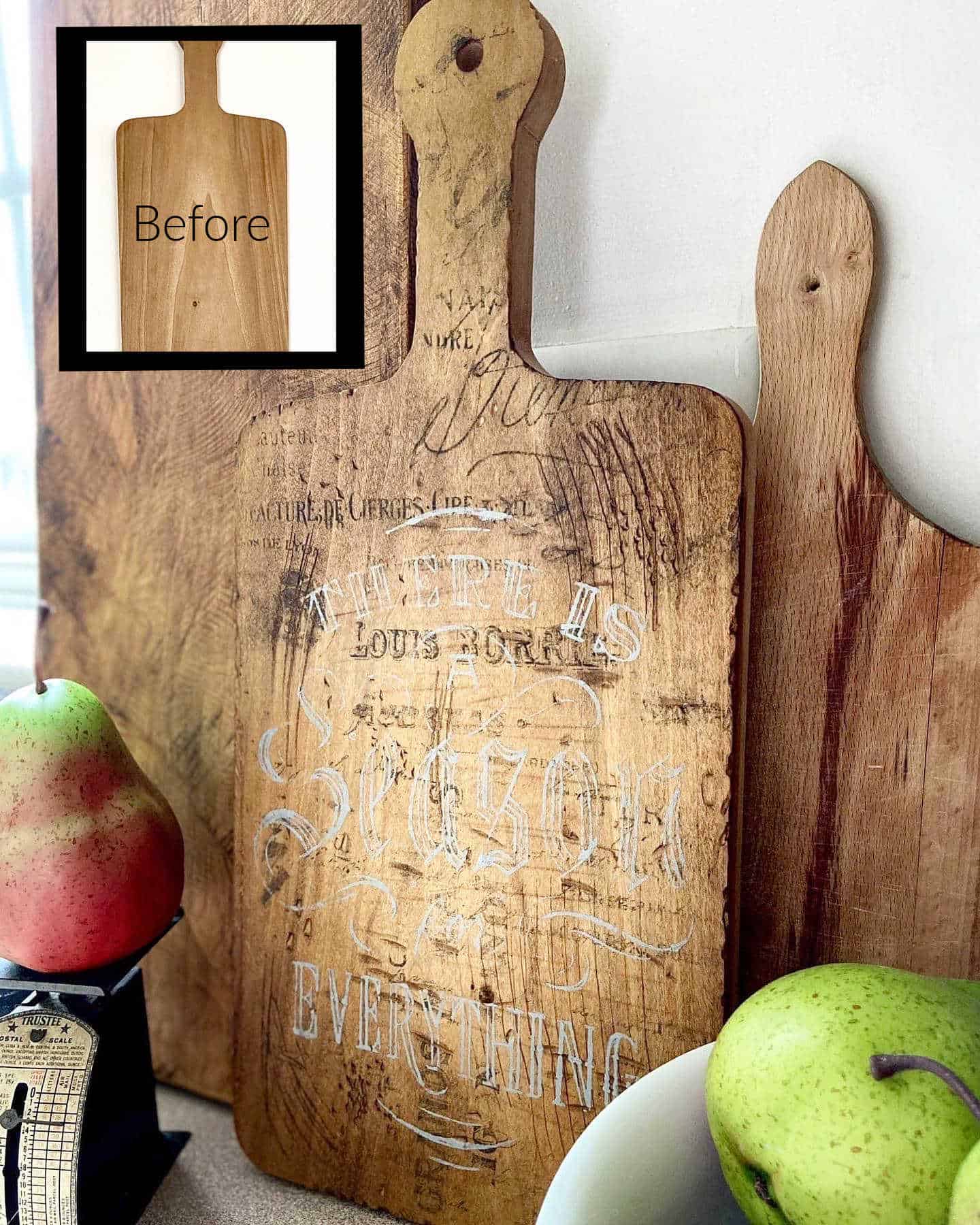 Chalkboard Shaped Like a Cutting Board Dark Wood Color