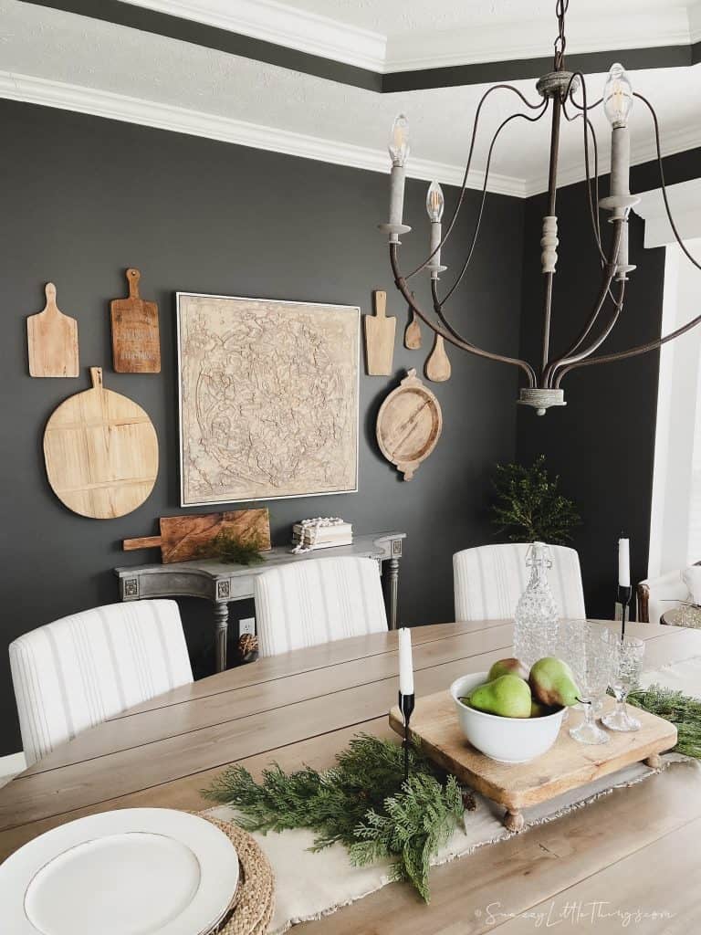 Gallery Wall on Dark Wall with Wood Cutting Boards