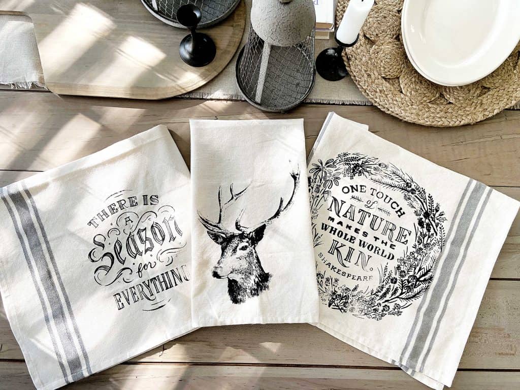 DIY vintage tea towels stenciled