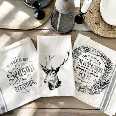 DIY vintage tea towels stenciled