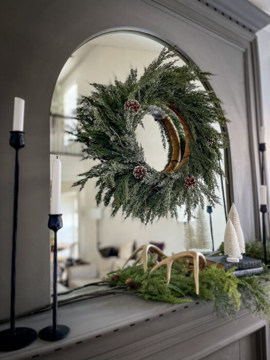DIY arch over our mantel mirror